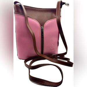 Vera Pelle Crossbody/Shoulder NWT-100% Genuine Italian Leather-Light pink&brown